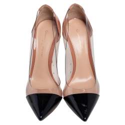Pre Owned Gianvito Rossi Black/Beige Patent Leather And PVC Plexi Pointed Toe Pumps Size 36