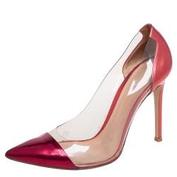 Pre Owned Gianvito Rossi Metallic Burgundy Leather and PVC Plexi Pointed Toe Pumps Size 38