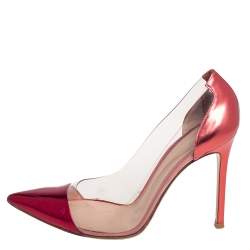 Pre Owned Gianvito Rossi Metallic Burgundy Leather and PVC Plexi Pointed Toe Pumps Size 38