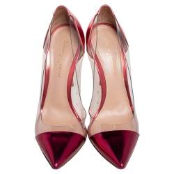 Pre Owned Gianvito Rossi Metallic Burgundy Leather and PVC Plexi Pointed Toe Pumps Size 38