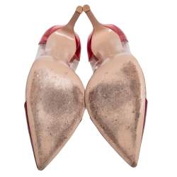 Pre Owned Gianvito Rossi Metallic Burgundy Leather and PVC Plexi Pointed Toe Pumps Size 38