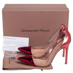Pre Owned Gianvito Rossi Metallic Burgundy Leather and PVC Plexi Pointed Toe Pumps Size 38