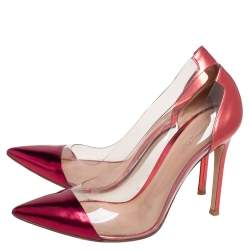 Pre Owned Gianvito Rossi Metallic Burgundy Leather and PVC Plexi Pointed Toe Pumps Size 38
