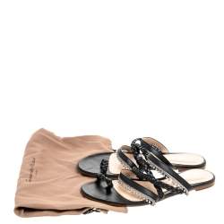 Pre Owned Gianvito Rossi Black Leather Embellished Strappy Flat Slide Sandals Size 39