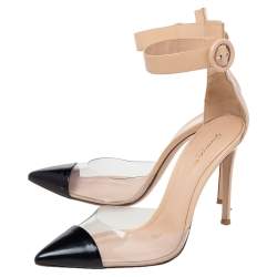 Pre Owned Gianvito Rossi Black/Beige Leather And PVC Pointed Toe Ankle Cuff Pumps Size 39.5
