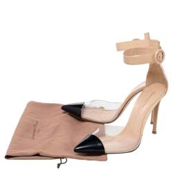 Pre Owned Gianvito Rossi Black/Beige Leather And PVC Pointed Toe Ankle Cuff Pumps Size 39.5