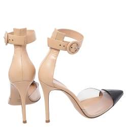 Pre Owned Gianvito Rossi Black/Beige Leather And PVC Pointed Toe Ankle Cuff Pumps Size 39.5
