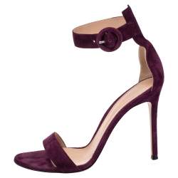 Pre Owned Gianvito Rossi Grape Suede Portofino Ankle Strap Sandals Size 38.5