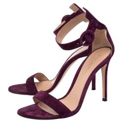 Pre Owned Gianvito Rossi Grape Suede Portofino Ankle Strap Sandals Size 38.5