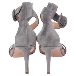 Pre Owned Gianvito Rossi Grey Suede Portofino Ankle Strap Sandals Size 38.5