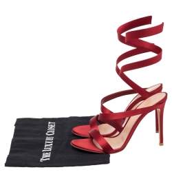 Pre Owned Gianvito Rossi Red Satin Opera Twirl Ankle Wrap Sandals Size 38.5