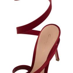Pre Owned Gianvito Rossi Red Satin Opera Twirl Ankle Wrap Sandals Size 38.5