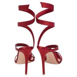 Pre Owned Gianvito Rossi Red Satin Opera Twirl Ankle Wrap Sandals Size 38.5