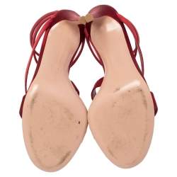 Pre Owned Gianvito Rossi Red Satin Opera Twirl Ankle Wrap Sandals Size 38.5