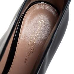 Pre Owned Gianvito Rossi Black Patent Leather Vamp Peep Toe Booties Size 37.5