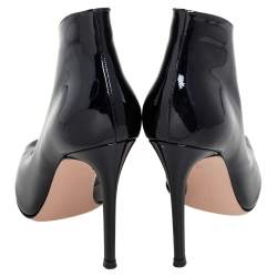 Pre Owned Gianvito Rossi Black Patent Leather Vamp Peep Toe Booties Size 37.5