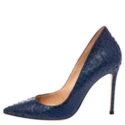 Pre Owned Gianvito Rossi Blue Python Gianvito Pointed Toe Pumps Size 39.5