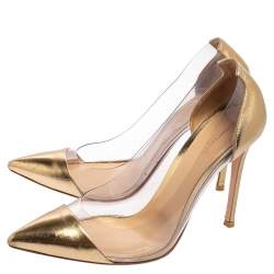 Pre Owned Gianvito Rossi Metallic Gold Leather And PVC Plexi Pointed Toe Pumps Size 40