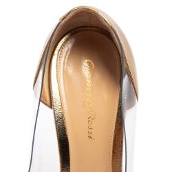 Pre Owned Gianvito Rossi Metallic Gold Leather And PVC Plexi Pointed Toe Pumps Size 40