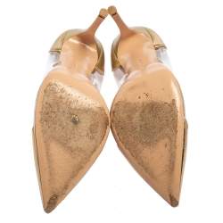 Pre Owned Gianvito Rossi Metallic Gold Leather And PVC Plexi Pointed Toe Pumps Size 40