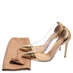Pre Owned Gianvito Rossi Metallic Gold Leather And PVC Plexi Pointed Toe Pumps Size 40