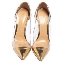 Pre Owned Gianvito Rossi Metallic Gold Leather And PVC Plexi Pointed Toe Pumps Size 40