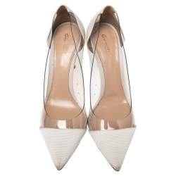 Pre Owned Gianvito Rossi White/Cream Fabric And PVC Plexi Pumps Size 37.5