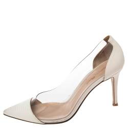 Pre Owned Gianvito Rossi White/Cream Fabric And PVC Plexi Pumps Size 37.5