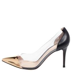 Pre Owned Gianvito Rossi Gold/Black Patent Leather And PVC Plexi Pointed Toe Pumps Size 40