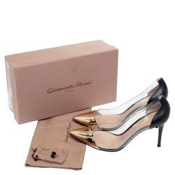 Pre Owned Gianvito Rossi Gold/Black Patent Leather And PVC Plexi Pointed Toe Pumps Size 40