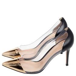 Pre Owned Gianvito Rossi Gold/Black Patent Leather And PVC Plexi Pointed Toe Pumps Size 40