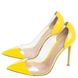 Pre Owned Gianvito Rossi Yellow Patent Leather And PVC Plexi Pumps Size 39