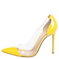 Pre Owned Gianvito Rossi Yellow Patent Leather And PVC Plexi Pumps Size 39