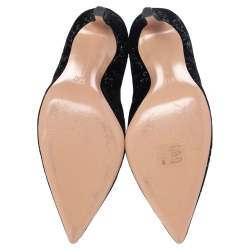 Pre Owned Gianvito Rossi Black Floral Embroidered Velvet Empress Ankle Booties Size 38