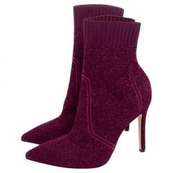 Pre Owned Gianvito Rossi Purple Knit Fabric Bouclé Katie Ankle Boots Size 38