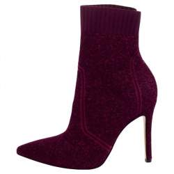 Pre Owned Gianvito Rossi Purple Knit Fabric Bouclé Katie Ankle Boots Size 38
