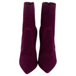 Pre Owned Gianvito Rossi Purple Knit Fabric Bouclé Katie Ankle Boots Size 38