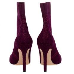 Pre Owned Gianvito Rossi Purple Knit Fabric Bouclé Katie Ankle Boots Size 38