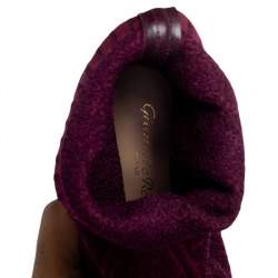 Pre Owned Gianvito Rossi Purple Knit Fabric Bouclé Katie Ankle Boots Size 38