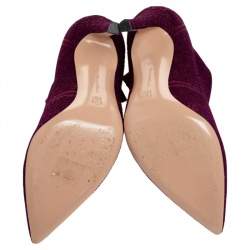 Pre Owned Gianvito Rossi Purple Knit Fabric Bouclé Katie Ankle Boots Size 38