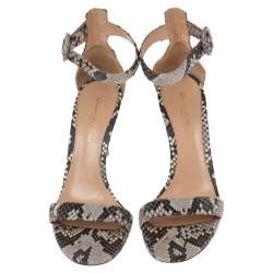 Pre Owned Gianvito Rossi Grey/Black Python Portofino Ankle Strap Sandals Size 38