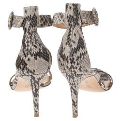 Pre Owned Gianvito Rossi Grey/Black Python Portofino Ankle Strap Sandals Size 38
