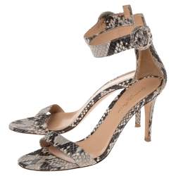 Pre Owned Gianvito Rossi Grey/Black Python Portofino Ankle Strap Sandals Size 38