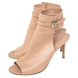 Pre Owned Gianvito Rossi Beige Leather Open Toe Cut Out Ankle Booties Size 40.5
