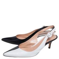 Pre Owned Gianvito Rossi Black/White Leather Slingback Pointed Toe Pumps Size 40