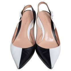 Pre Owned Gianvito Rossi Black/White Leather Slingback Pointed Toe Pumps Size 40