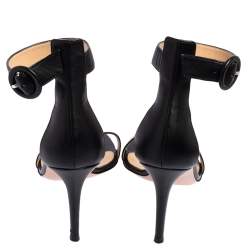 Pre Owned Gianvito Rossi Black Leather Portofino Ankle Strap Sandals Size 38