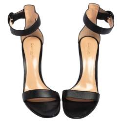 Pre Owned Gianvito Rossi Black Leather Portofino Ankle Strap Sandals Size 38