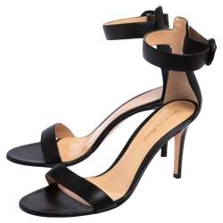 Pre Owned Gianvito Rossi Black Leather Portofino Ankle Strap Sandals Size 38