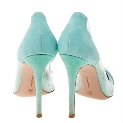 Pre Owned Gianvito Rossi Mint Green Suede And PVC Plexi Pointed Toe Pumps Size 38.5